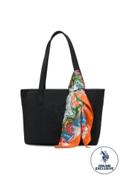 U.S. Polo Assn. حقيبة كتف نسائية مع وشاح أسود Us3116 حصريًا عبر الإنترنت