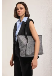  Shoes Dark Anthracite Puppy Geometric Pattern Women Maxi Tote Shoulder Handbag Takss25Oc00061