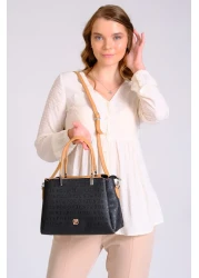 Just Polo حقيبة كتف وحقيبة يد نسائية بنمط Just & Polo باللون الأسود وسحاب للإغلاق