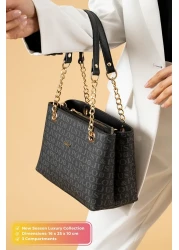 Just Polo Original Women's 3 Compartment Luxury Soft Leather Adjustable Cross Strap Chain Detail Hand Shoulder Bag