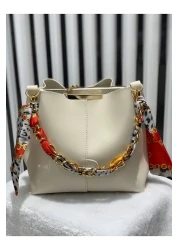 Bajar collection Soft Leather Women's Bag - With Scarf, Chain Accessory, 3 Compartments, For Hand, Arm and Shoulder