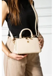 Classbag Women's Cream Quality Two Zipper Card Holder Detailed Hand and Shoulder Bag