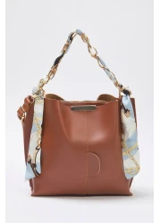  Shoes Tan Chain Scarf Detailed Cross Strap Women's Shoulder Bag Takss25Oc00053