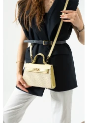 Night Vienn Model Wicker Yellow Women's Hand and Shoulder Bag