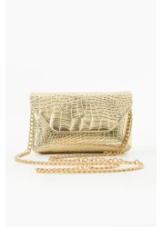 vagues Gold Long Strap Croquet Clucth Jake Women's Hand and Shoulder Bag