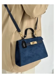 Night Natalie Model Suede Navy Blue Women's Hand and Shoulder Bag