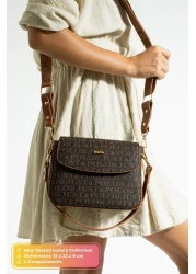 Just Polo حقيبة كتف نسائية أصلية فاخرة من الجلد الناعم مكونة من 4 أقسام وحزام عمودي متقاطع قابل للتعديل