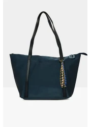 Bagmori Navy Blue Women's Colorful Tassel Detailed Satin Tote Bag m 000008174