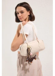  Shoes Women's Mini Bowling Shoulder Bag with Beige Dog and Baseball Figures Charm Detail Takss25Oc00021