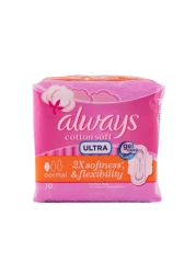 أولويز قطنية ناعمة ، فوط صحية عادية ألترا رقيقة، 10 فوط