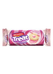 Britannia Treat Buzzy Strawberry Fruit Cream Flavoured Sandwich Biscuits 100g