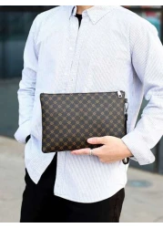 حقيبة الرجال الجلدية الأنيقة بسحاب من البولي يوريثان، محفظة رجالية من جلد البولي يوريثان باللون البني، محفظة