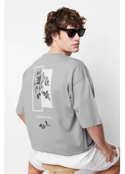  Collection Gray Floral PrinTed Wide CuT CoTTon T-Shirt - TMNSS21TS1223