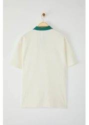  Collection Ecru Regular Polo Neck Plain Knitted Polo Neck T-Shirt Tmnss25Po00005