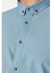  Collection Blue Slim Fit Cotton Shirt with Epaulettes - TMNSS20GO0189