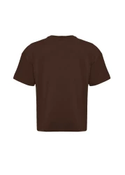  Collection تي شيرت محبوك بني 100٪ قطن مطبوع عليه شعار مريح / واسع ومريح TWOSS19GH0034