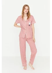  Collection Animal Print Pink Striped Knitted Pajamas Set - Shirt and Pants THMSS21PT0878