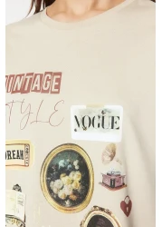  Collection تي شيرت محبوك من Premium Stone 100% قطن مطبوع كبير الحجم/قصة واسعة ورقبة دائرية TWOSS23TS00282