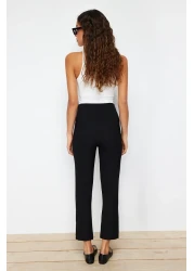  Collection سروال أسود من القماش المنسوج ذو الخصر العالي بطول الكاحل TWOSS20PL0515