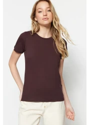  Collection Brown-Beige 100% Cotton 2-Pack Basic Crew Neck Knitted T-Shirt TWOSS20TS0141