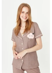  Collection Mink Printed Shirt-Pants Knitted Pajamas Set THMSS21PT0876