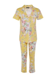  Collection Floral Patterned Yellow Cotton Sleepwear Set - Shirt and Pants THMSS20PT0063