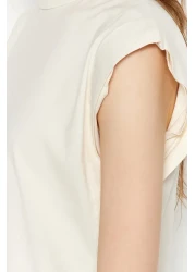  Collection Beige 100% Cotton Wadding Look Basic Crew Neck Knitted T-Shirt TWOSS20TS0021