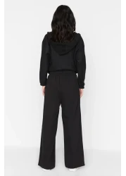  Collection بنطال محبوك بطبعة سوداء بأرجل واسعة/قصة مريحة وخصر غير متماثل TWOAW23PL00389