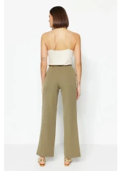  Collection High Waist Wide Leg Pleated Fabric Pants - Light Khaki Twoaw21Pl0076