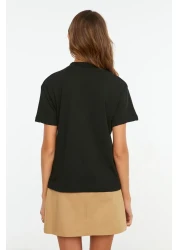  Collection تي شيرت أسود بياقة واقفة 100% قطن - TWOAW20TS0096