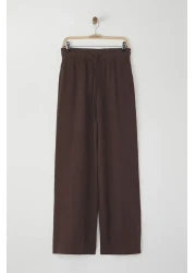  Collection Brown 100% Linen Elastic Waist High Waist Extra Pants Twoss24Je00251