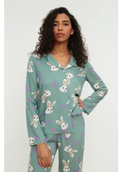  Collection Multicolor Rabbit Print Viscose Woven Pajamas Set Thmaw21Pt0048