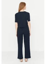  Collection طقم بيجامة مضلع - أزرق داكن، تي شيرت وبنطلون مطبوع عليه شعار THMSS21PT1016