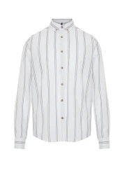 Collection Beige Slim Fit Buttoned Collar Thin Striped Shirt
