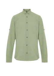  Collection قميص أخضر بقصة ضيقة مع كتاف - كم طويل، 100% قطن، TMNSS20GO0189