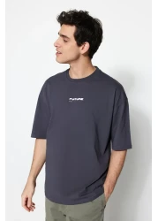  Collection تي شيرت أنثراسايت رقيق مطبوع كبير الحجم - 100% Tinne TMNSS23TS00171