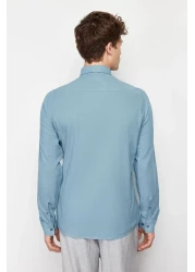  Collection Blue Slim Fit Cotton Shirt with Epaulettes - TMNSS20GO0189