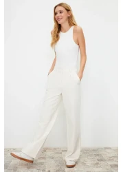  Collection High Waist Wide Leg Ecru Pleated Pants - Twoaw21Pl0076