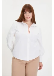  Collection White Balloon Sleeve Cotton Regular Regular Fit Woven Shirt Twoss20Go0065