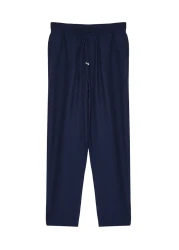  Collection Navy Blue Linen Look Elastic Waist Tied Trousers - Tmnss20Pl0547