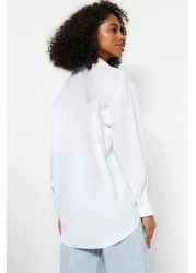  Collection White Single Pocket Boyfriend/Wide Fit Cotton Woven Shirt TWOAW20GO0115