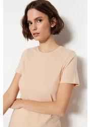  Collection Brown-Beige 100% Cotton 2-Pack Basic Crew Neck Knitted T-Shirt TWOSS20TS0141