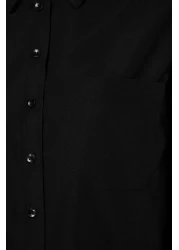  Collection Black Single Pocket Boyfriend/Wide Fit Cotton Woven Shirt TWOAW20GO0115