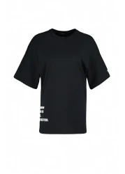  Collection Black 100% Cotton Slogan Printed Oversize/Wide Fit Crew Neck Knitted T-Shirt TWOSS23TS00183