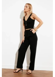  Collection بنطال قماش أسود مطوي بأرجل واسعة - TWOSS21PL0155