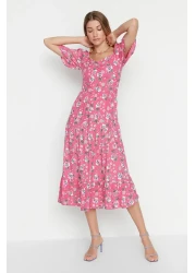  Collection Pink A-line Balloon Sleeve Floral Print Midi Woven Dress TWOSS20EL2323