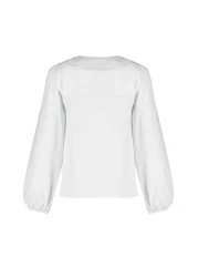  Collection قميص منسوج من القطن إكرو - ياقة مطرزة، مقاس عادي TWOSS23GO00009