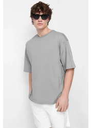  Collection Gray Floral PrinTed Wide CuT CoTTon T-Shirt - TMNSS21TS1223