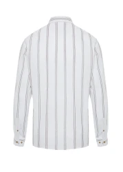  Collection Beige Slim Fit Buttoned Collar Thin Striped Shirt