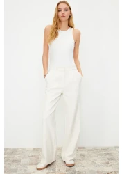  Collection High Waist Wide Leg Ecru Pleated Pants - Twoaw21Pl0076